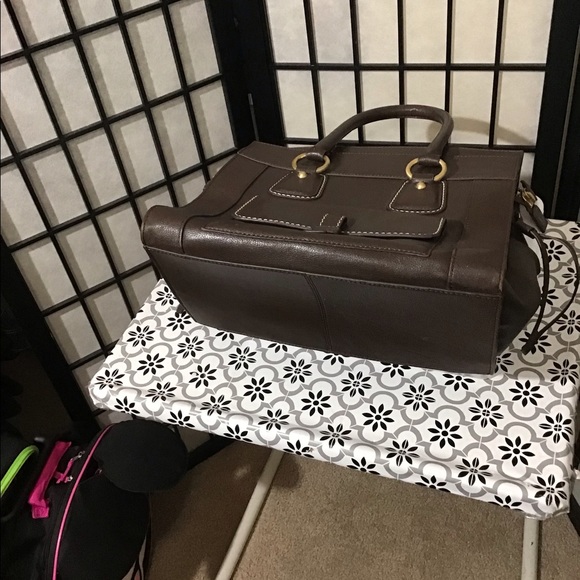 Talbot Leather Tote Handbag /Brass Hardware. Color is Beautiful Chocolate Brown - Picture 3 of 11